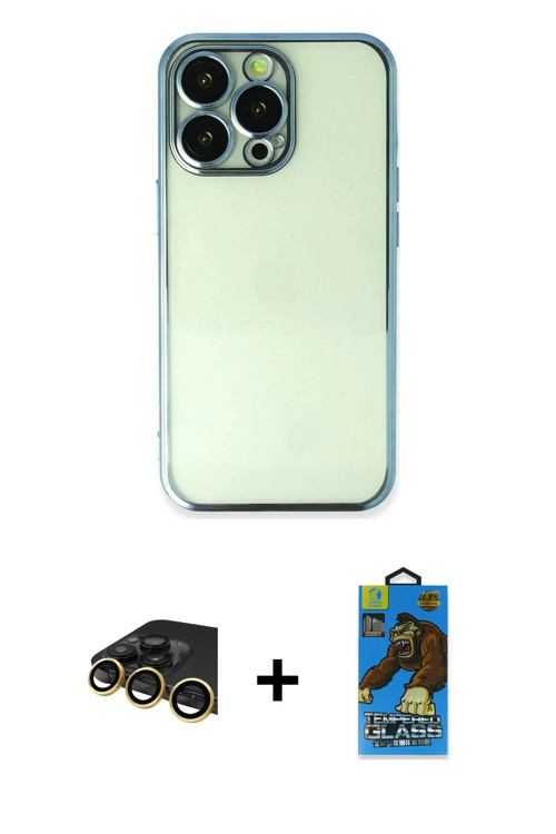 ieg™ iPhone 13 Pro Max Kılıf Vadi Minimal - Siyah 18D Cam Ekran Koruyucu + Gold Raze Metal Kamera Le