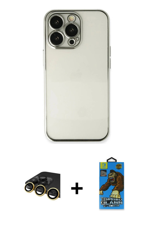 ieg™ iPhone 13 Pro Max Kılıf Vadi Minimal - Siyah 18D Cam Ekran Koruyucu + Gold Raze Metal Kamera Le