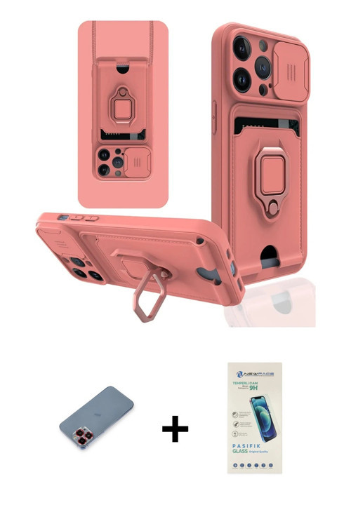 ieg™ iPhone 13 Pro Max Kılıf Vadi Form Prime - Şeffaf Pasifik Cam Ekran Koruyucu + Kırmızı Metal Kam