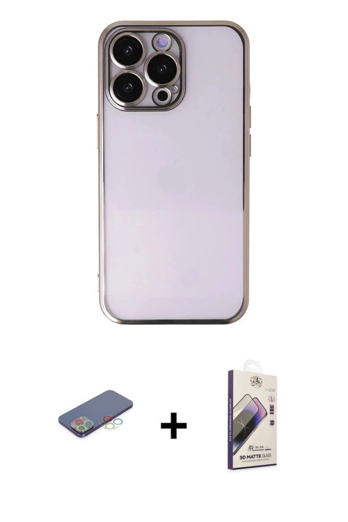ieg™ iPhone 13 Pro Max Kılıf Vadi Minimal - Siyah Bilvis 3D Mat Cam Ekran Koruyucu + Mavi Renkli Kam
