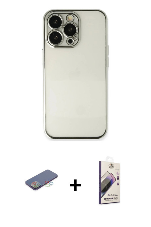 ieg™ iPhone 13 Pro Max Kılıf Vadi Minimal - Siyah Bilvis 3D Mat Cam Ekran Koruyucu + Mavi Renkli Kam