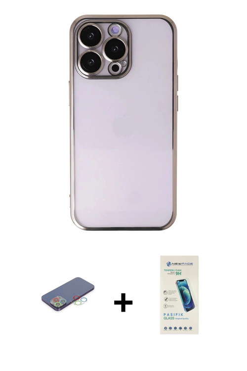ieg™ iPhone 13 Pro Max Kılıf Vadi Minimal - Şeffaf Pasifik Cam Ekran Koruyucu + Mavi Renkli Kamera L