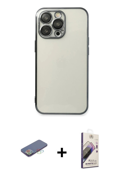 ieg™ iPhone 13 Pro Max Kılıf Vadi Minimal - Siyah Bilvis 3D Mat Cam Ekran Koruyucu + Mavi Renkli Kam