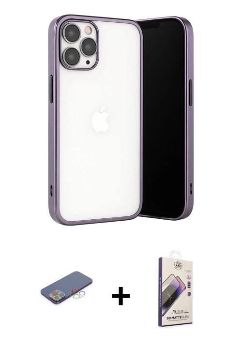 ieg™ iPhone 13 Pro Max Kılıf Vadi Minimal - Siyah Bilvis 3D Mat Cam Ekran Koruyucu + Mavi Renkli Kam