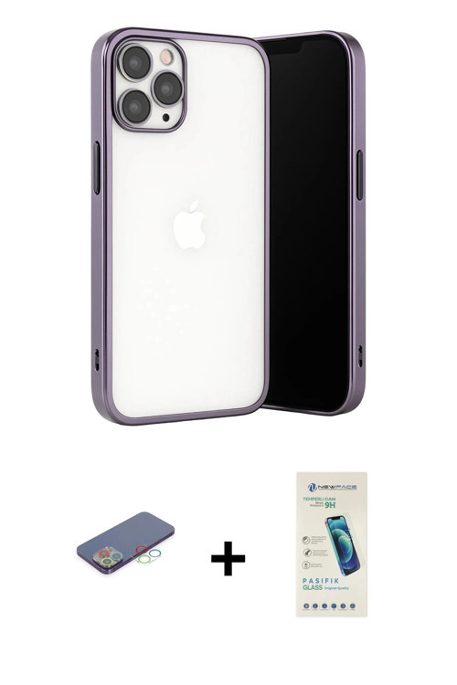 ieg™ iPhone 13 Pro Max Kılıf Vadi Minimal - Şeffaf Pasifik Cam Ekran Koruyucu + Mavi Renkli Kamera L