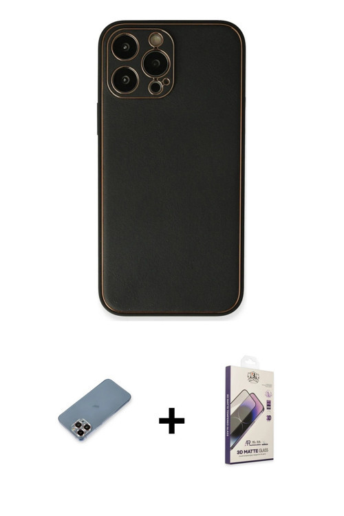 ieg™ iPhone 13 Pro Max Kılıf Yadigar Klasik - Siyah Bilvis 3D Mat Cam Ekran Koruyucu + Mor Metal Kam