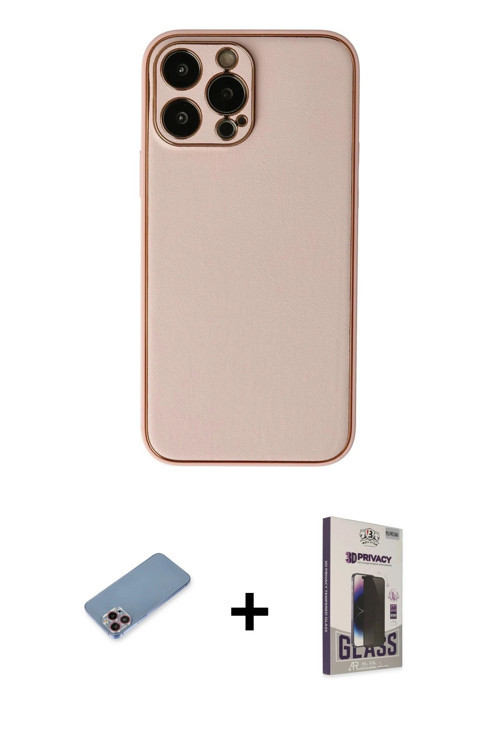 ieg™ iPhone 13 Pro Max Kılıf Yadigar Klasik - Siyah Bilvis Hayalet Cam Ekran Koruyucu + Pembe Shine