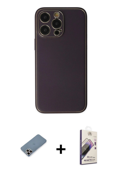 ieg™ iPhone 13 Pro Max Kılıf Yadigar Klasik - Siyah Bilvis 3D Mat Cam Ekran Koruyucu + Mor Metal Kam