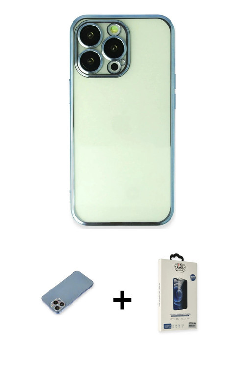 iPhone 13 Pro Max Kılıf Vadi Minimal - Siyah Bilvis Hayalet Cam Ekran Koruyucu + Gökkuşağı Shin