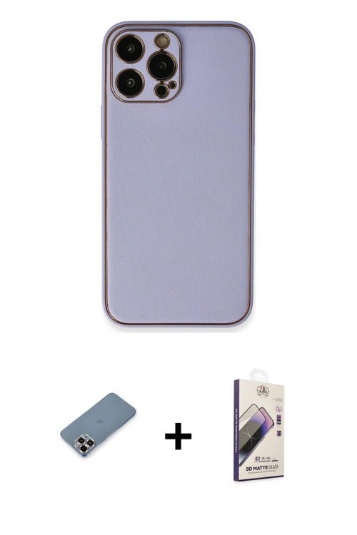 ieg™ iPhone 13 Pro Max Kılıf Yadigar Klasik - Siyah Bilvis 3D Mat Cam Ekran Koruyucu + Mor Metal Kam
