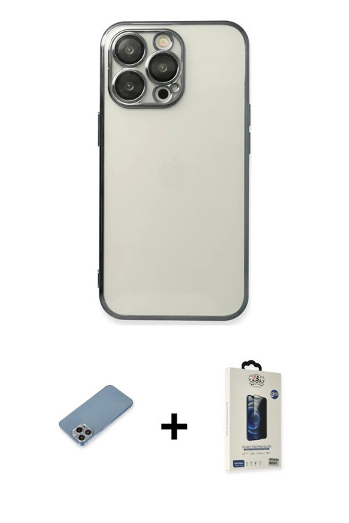 iPhone 13 Pro Max Kılıf Vadi Minimal - Siyah Bilvis Hayalet Cam Ekran Koruyucu + Gökkuşağı Shin