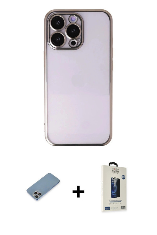 iPhone 13 Pro Max Kılıf Vadi Minimal - Siyah Bilvis Hayalet Cam Ekran Koruyucu + Gökkuşağı Shin