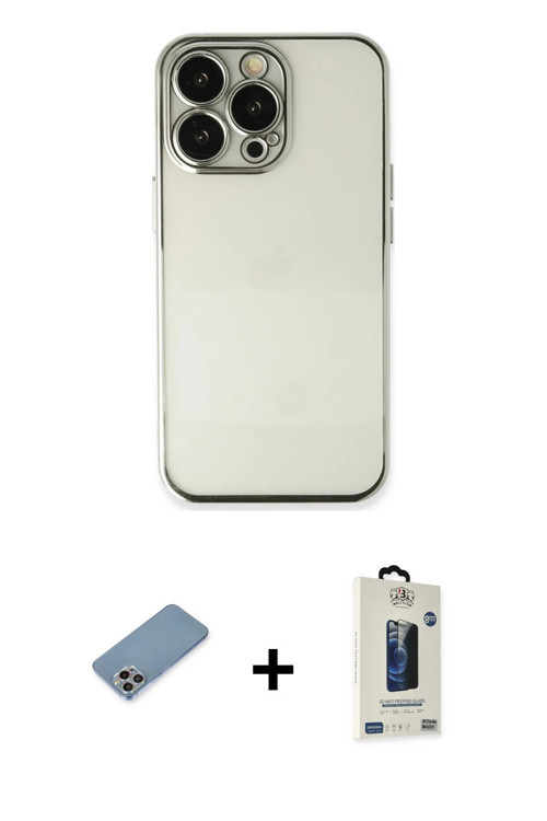 iPhone 13 Pro Max Kılıf Vadi Minimal - Siyah Bilvis Hayalet Cam Ekran Koruyucu + Gökkuşağı Shin