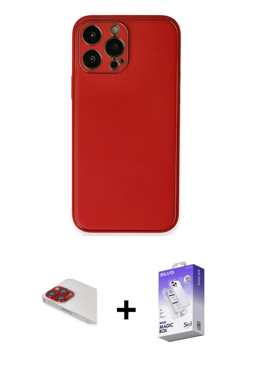 ieg™ iPhone 13 Pro Max Kılıf Yadigar Klasik - Siyah Bilvis 5in1 3D Magic Cam Ekran Koruyucu + Kırmız