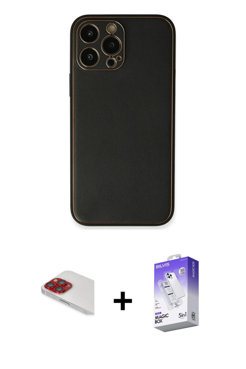 ieg™ iPhone 13 Pro Max Kılıf Yadigar Klasik - Siyah Bilvis 5in1 3D Magic Cam Ekran Koruyucu + Kırmız