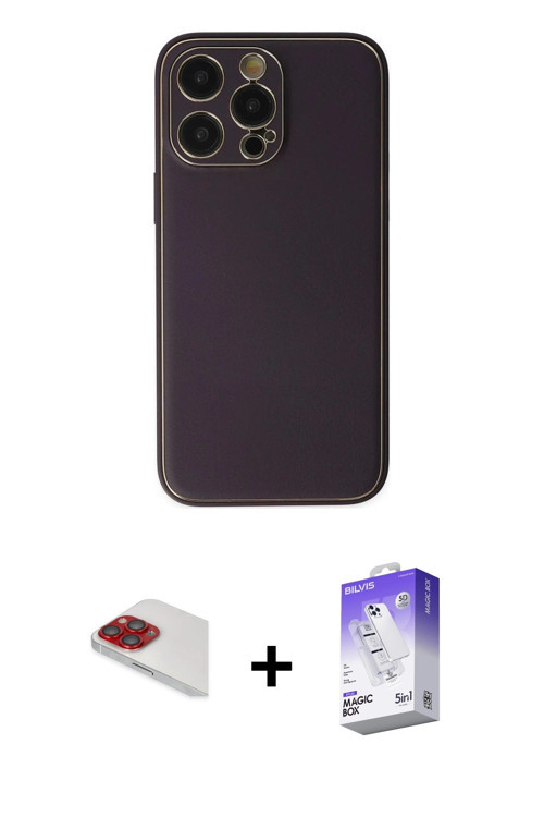 ieg™ iPhone 13 Pro Max Kılıf Yadigar Klasik - Siyah Bilvis 5in1 3D Magic Cam Ekran Koruyucu + Kırmız