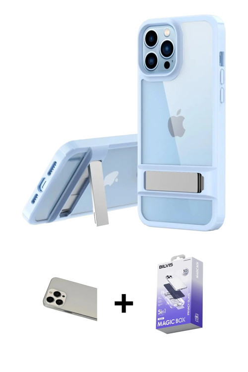 ieg™ iPhone 13 Pro Max Kılıf Yadigar Yansıma - Siyah Bilvis 5in1 5D Magic Hayalet Cam Ekran Koruyucu