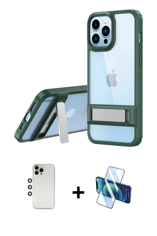 ieg™ iPhone 13 Pro Max Kılıf Yadigar Yansıma - Siyah 3D Antistatik Cam Ekran Koruyucu + Gökkuşağı Sh