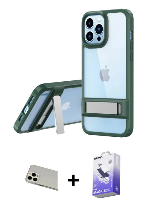 ieg™ iPhone 13 Pro Max Kılıf Yadigar Yansıma - Siyah Bilvis 5in1 5D Magic Hayalet Cam Ekran Koruyucu