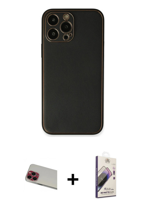 ieg™ iPhone 13 Pro Max Kılıf Yadigar Klasik - Siyah Bilvis 3D Mat Cam Ekran Koruyucu + Kırmızı Rainb