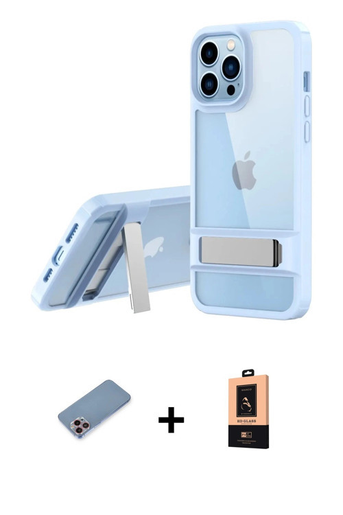 ieg™ iPhone 13 Pro Max Kılıf Yadigar Yansıma - Şeffaf Maxco Cam Ekran Koruyucu + Pembe Shine Kamera