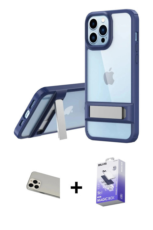ieg™ iPhone 13 Pro Max Kılıf Yadigar Yansıma - Siyah Bilvis 5in1 5D Magic Hayalet Cam Ekran Koruyucu
