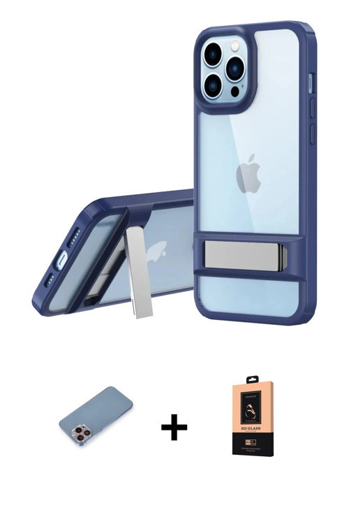 ieg™ iPhone 13 Pro Max Kılıf Yadigar Yansıma - Şeffaf Maxco Cam Ekran Koruyucu + Pembe Shine Kamera