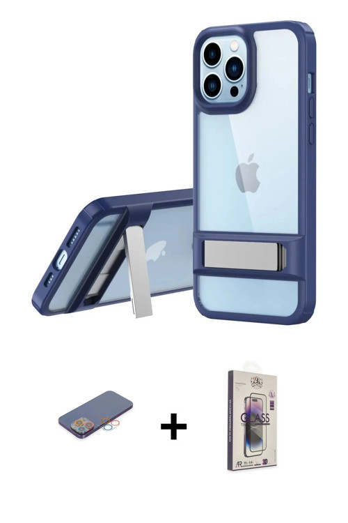 ieg™ iPhone 13 Pro Max Kılıf Yadigar Yansıma - Siyah Bilvis 3D Cam Ekran Koruyucu + Pembe Renkli Kam