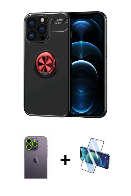 ieg™ iPhone 13 Pro Max Kılıf Yankı Form Prime - Siyah 3D Antistatik Cam Ekran Koruyucu + Yeşil Neon