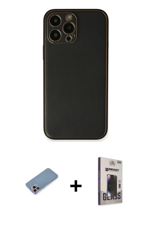 ieg™ iPhone 13 Pro Max Kılıf Yadigar Klasik - Siyah Bilvis Hayalet Cam Ekran Koruyucu + Pembe Shine