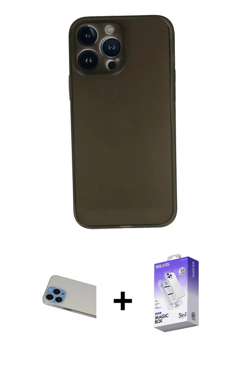 iPhone 13 Pro Max Kılıf Yadigar Yansıma Serisi - Siyah Bilvis 5in1 3D Magic Cam Ekran Koruyucu
