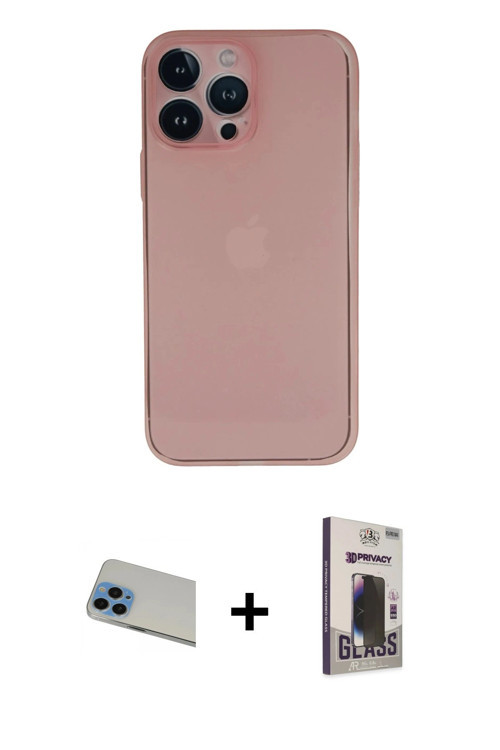 ieg™ iPhone 13 Pro Max Kılıf Yadigar Yansıma Serisi - Siyah Bilvis Hayalet Cam Ekran Koruyucu + Mavi