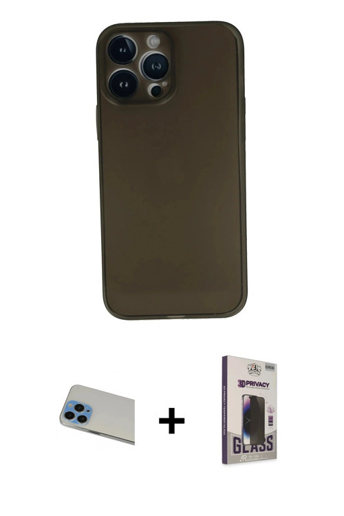 ieg™ iPhone 13 Pro Max Kılıf Yadigar Yansıma Serisi - Siyah Bilvis Hayalet Cam Ekran Koruyucu + Mavi