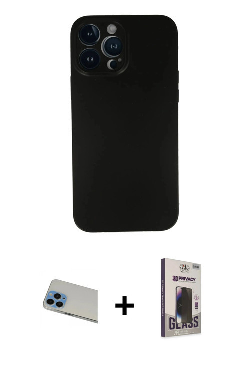 ieg™ iPhone 13 Pro Max Kılıf Yadigar Yansıma Serisi - Siyah Bilvis Hayalet Cam Ekran Koruyucu + Mavi