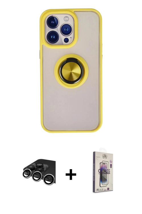 ieg™ iPhone 13 Pro Max Kılıf Yörünge Çizgi - Siyah Bilvis 3D Cam Ekran Koruyucu + Gümüş Raze Metal K