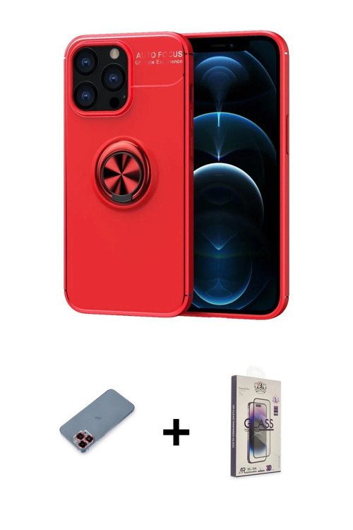 ieg™ iPhone 13 Pro Max Kılıf Yankı Form Prime - Siyah Bilvis 3D Cam Ekran Koruyucu + Kırmızı Metal K