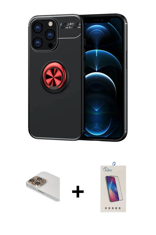 ieg™ iPhone 13 Pro Max Kılıf Yankı Form Prime - Siyah Joko 5D Cam + Gold Pers Alüminyum Kamera Lens