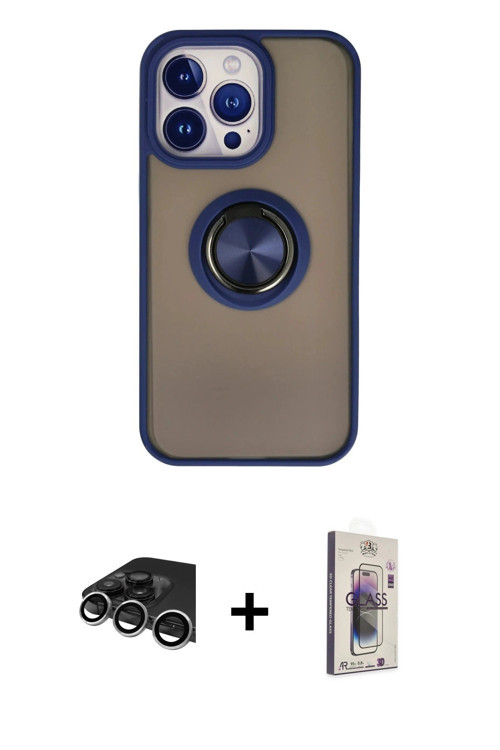 ieg™ iPhone 13 Pro Max Kılıf Yörünge Çizgi - Siyah Bilvis 3D Cam Ekran Koruyucu + Gümüş Raze Metal K