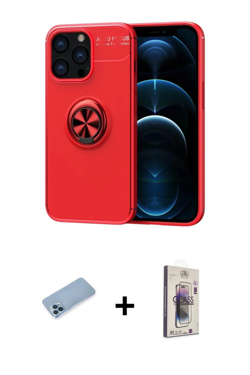 ieg™ iPhone 13 Pro Max Kılıf Yankı Form Prime - Siyah Bilvis 3D Cam Ekran Koruyucu + Mavi Shine Kame