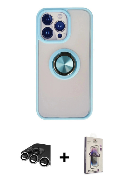 ieg™ iPhone 13 Pro Max Kılıf Yörünge Çizgi - Siyah Bilvis 3D Cam Ekran Koruyucu + Gümüş Raze Metal K