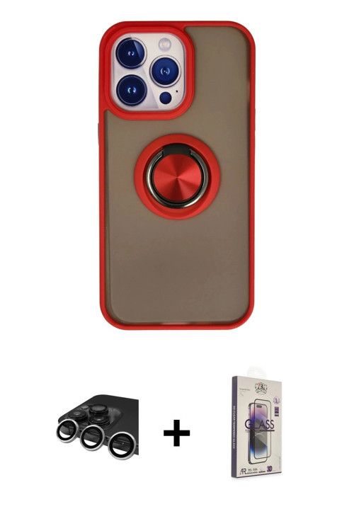 ieg™ iPhone 13 Pro Max Kılıf Yörünge Çizgi - Siyah Bilvis 3D Cam Ekran Koruyucu + Gümüş Raze Metal K