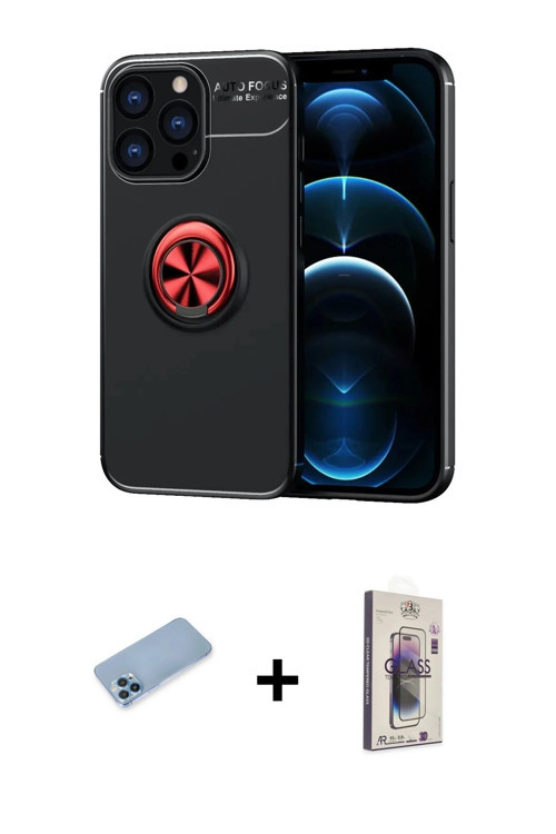 ieg™ iPhone 13 Pro Max Kılıf Yankı Form Prime - Siyah Bilvis 3D Cam Ekran Koruyucu + Mavi Shine Kame