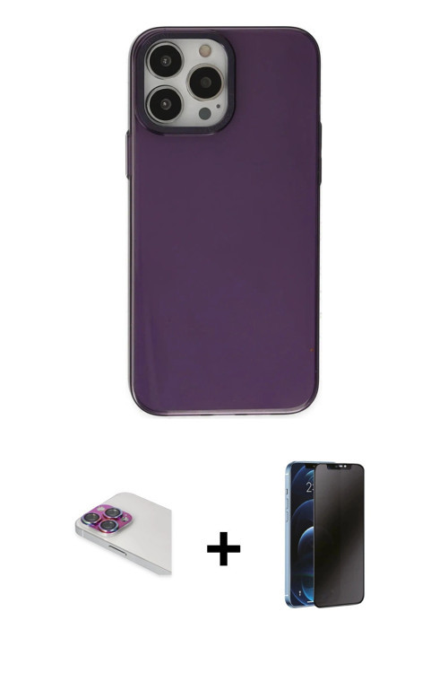 iPhone 13 Pro Max Kılıf Zirve Doku Koleksiyonu - Siyah 3D Antistatik Hayalet Cam Ekran Koruyucu