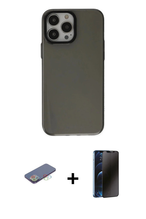iPhone 13 Pro Max Kılıf Zirve Doku Koleksiyonu - Siyah 3D Antistatik Hayalet Cam Ekran Koruyucu