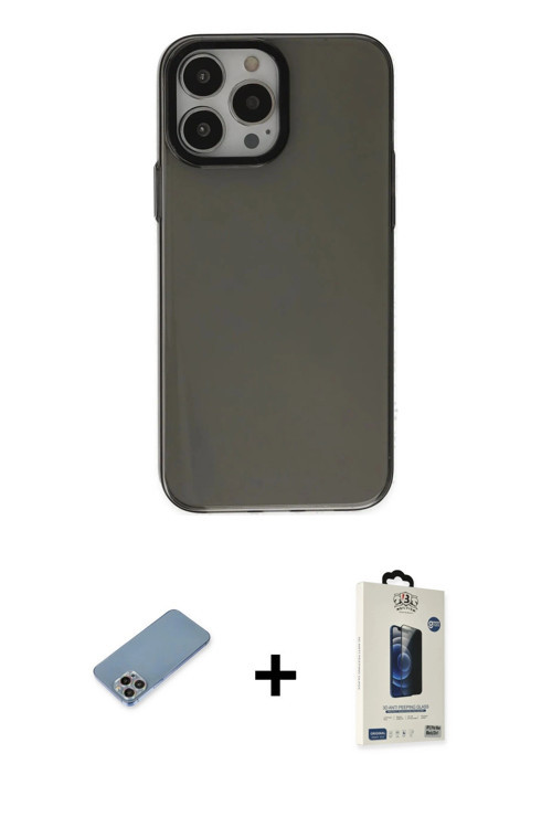 ieg™ iPhone 13 Pro Max Kılıf Zirve Doku Koleksiyonu - Siyah Bilvis Hayalet Cam Ekran Koruyucu + Gökk