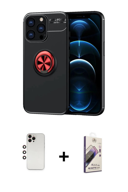 ieg™ iPhone 13 Pro Max Kılıf Yankı Form Prime - Siyah Bilvis 3D Mat Cam Ekran Koruyucu + Gökkuşağı S
