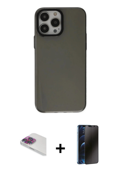 iPhone 13 Pro Max Kılıf Zirve Doku Koleksiyonu - Siyah 3D Antistatik Hayalet Cam Ekran Koruyucu