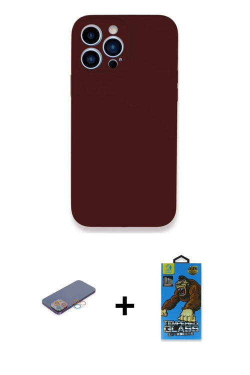 ieg™ iPhone 13 Pro Max Kılıf Zirve Modern Özel Seri - Siyah 18D Cam Ekran Koruyucu + Pembe Renkli Ka