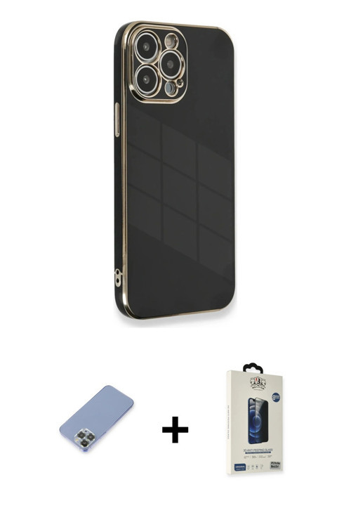 ieg™ iPhone 13 Pro Max Kılıf Yankı Serisi - Siyah Bilvis Hayalet Cam Ekran Koruyucu + Koyu Yeşil Met