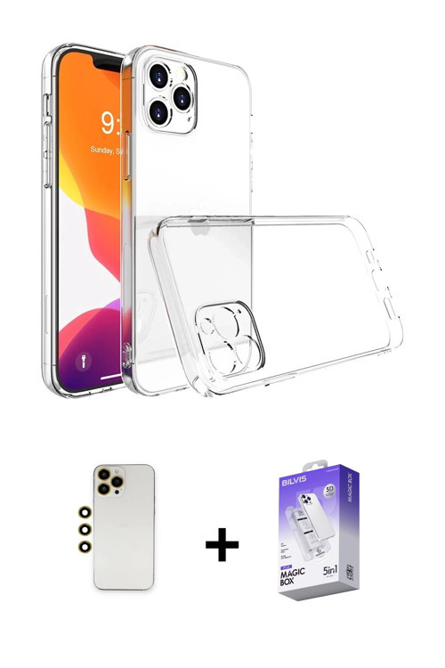 ieg™ iPhone 13 Pro Max Kılıf Zirve Doku - Siyah Bilvis 5in1 3D Magic Cam Ekran Koruyucu + Gold Shine